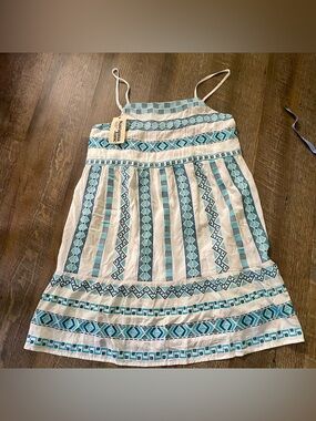 Savajanna Jane Santorini Embroidered Dress In Teal And White